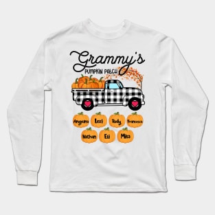 Grammy's Pumpkin Patch Truck Art, Happy Halloween Shirt, Fall Shirt, Grammy Birthday Gift, Personalized Long Sleeve T-Shirt